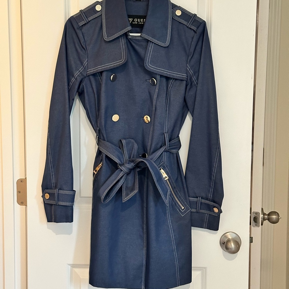 Guess Women's Blue Trench Coat Size M
